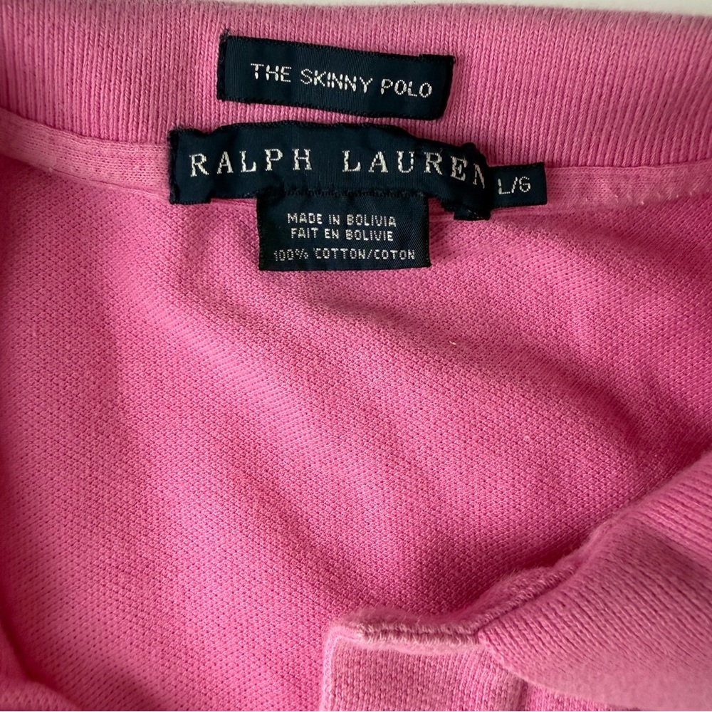 Polo Ralph Lauren Pink Skinny Fit Polo Shirt L Green Pony Cotton - Picture 3 of 4